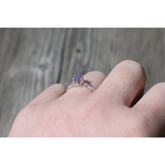 Grape Agate Ring, Unique Art Deco Raw Engagement Ring Gifts Wife Anniver… - Picture 2 of 3